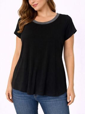 Alfani Black Short-Sleeve Tee with Gray Trim
